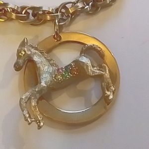 Vintage Equestrian Charm Pendant Rolo Link Bracelet - Rare